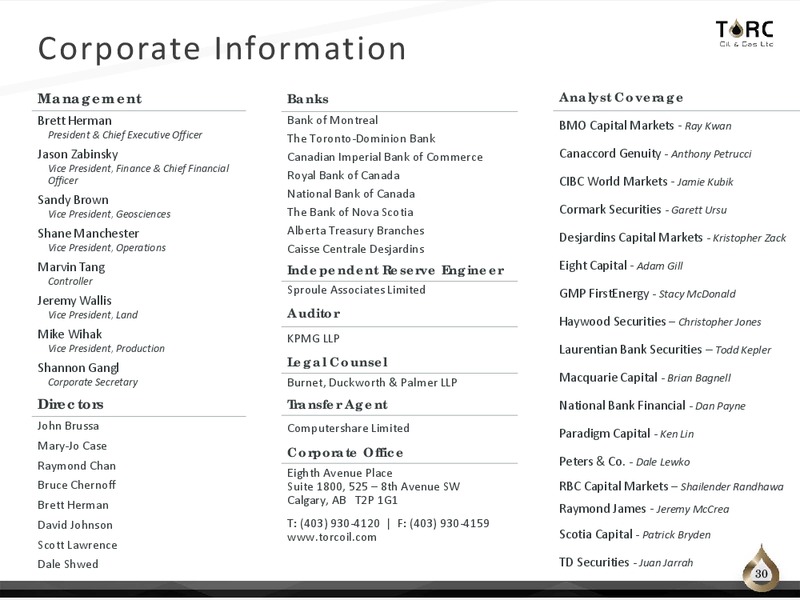 1Q 2018 Earnings Presentation – TORC Oil & Gas Ltd. – slide 30