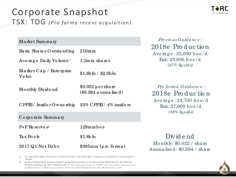 June 2018 Corporate Presentation – TORC Oil & Gas Ltd. – slide 2