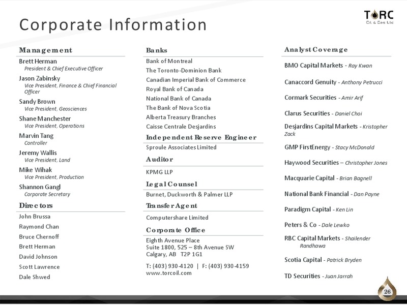 July 2017 Corporate Presentation – TORC Oil & Gas Ltd. – slide 26