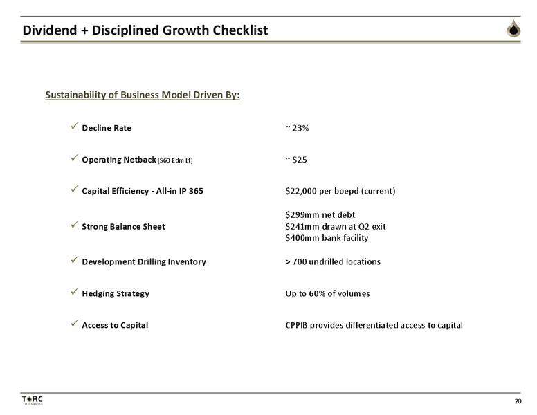 August 2016 Corporate Presentation – TORC Oil & Gas Ltd. – slide 20