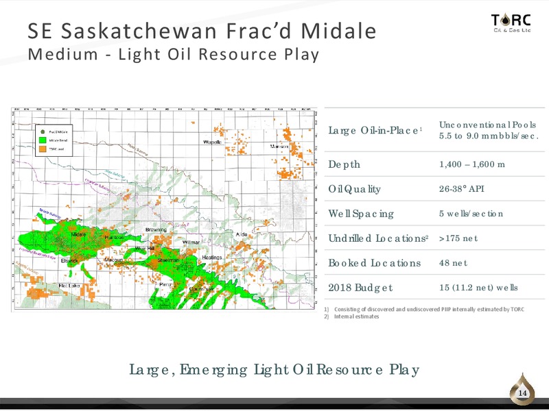 September 2018 Corporate Presentation – TORC Oil & Gas Ltd. – slide 14