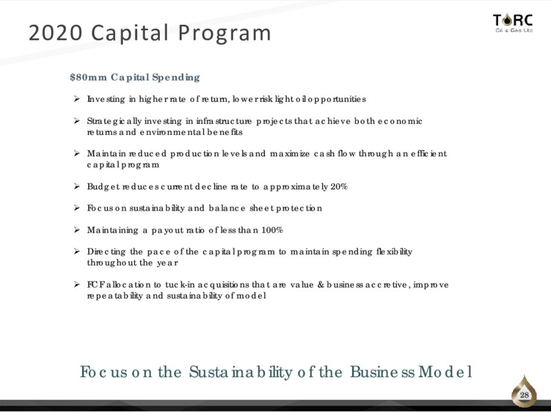 September 2020 Corporate Presentation – TORC Oil & Gas Ltd. – slide 28