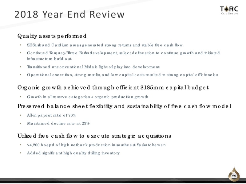 3Q 2019 Earnings Presentation – TORC Oil & Gas Ltd. – slide 29