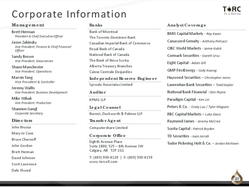 December 2019 Corporate Presentation – TORC Oil & Gas Ltd. – slide 27