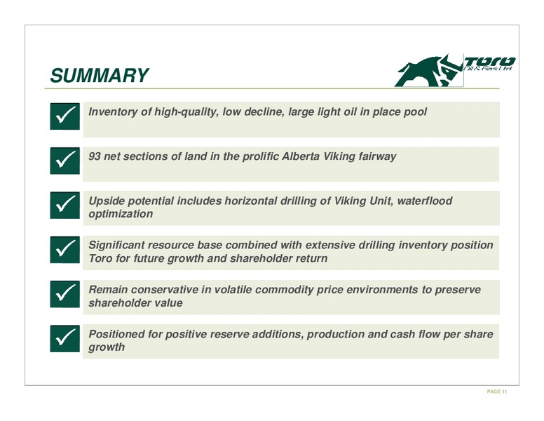 Corporate Presentation – Toro Oil and Gas Ltd – slide 11