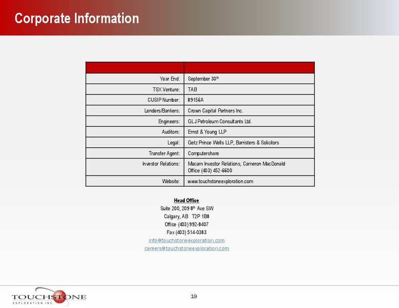 2013 YEAR END CORPORATE PRESENTATION – Touchstone Exploration Inc. – slide 18