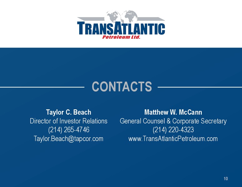ALBANIA ACQUISITION – Transatlantic Petroleum Ltd. – slide 9