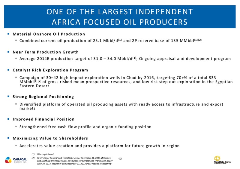 COMBINATION OF CARACAL ENERGY INC AND TRANS GLOBE ENERGY CORPORATION – Transglobe Energy Corporation – slide 11
