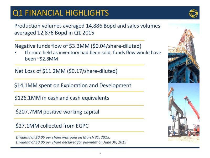 Q1 2015 EARNINGS CALL – Transglobe Energy Corporation – slide 2