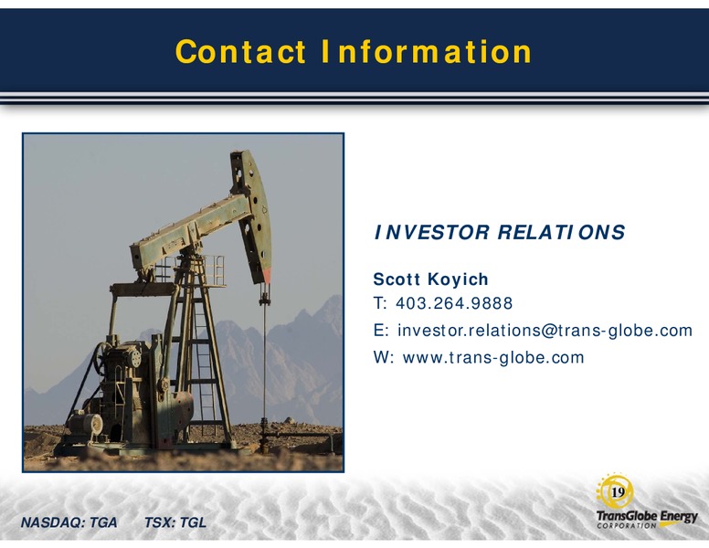 Q1 2011 EARNINGS CALL – Transglobe Energy Corporation – slide 18