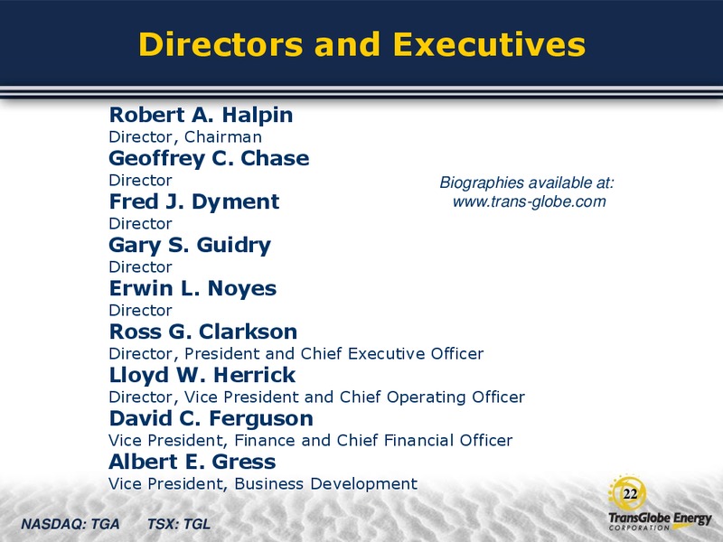 CAPP OGIS – Transglobe Energy Corporation – slide 21