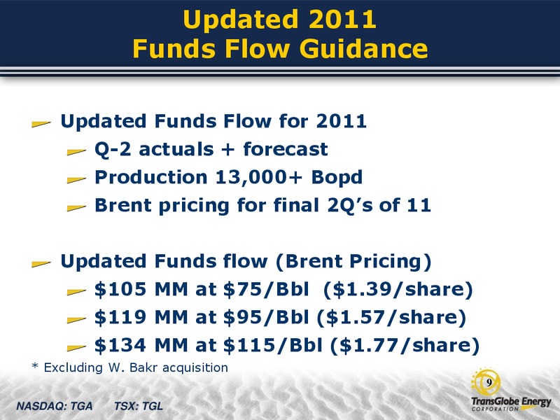 CONFERENCE CALL Q2 2011 RESULTS – Transglobe Energy Corporation – slide 8