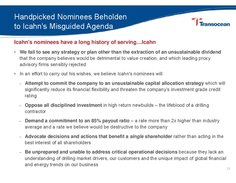 Presentation to Shareholders – Transocean Ltd. – slide 22