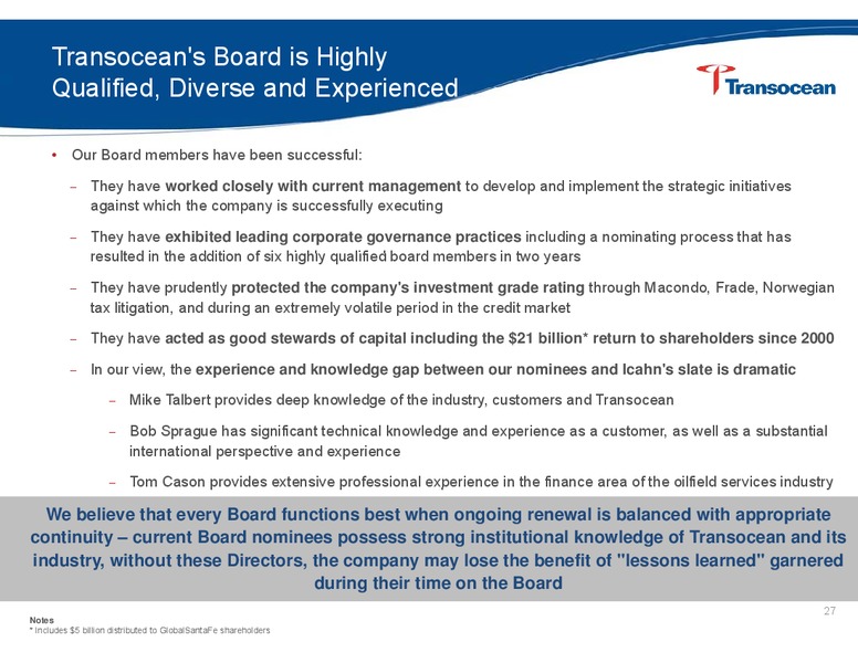 Presentation to Shareholders – Transocean Ltd. – slide 26