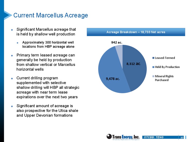 DUG EAST – Trans Energy Inc. – slide 9