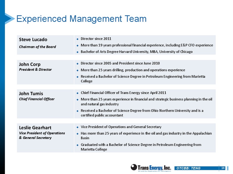 DUG EAST – Trans Energy Inc. – slide 13