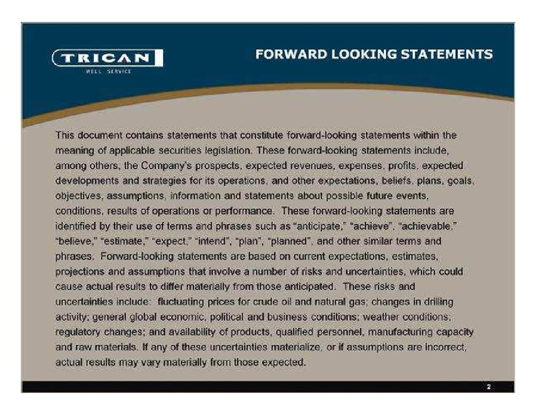 RAYMOND JAMES CANADIAN ENERGY CONFERENCE – Trican Well Service Ltd. – slide 2