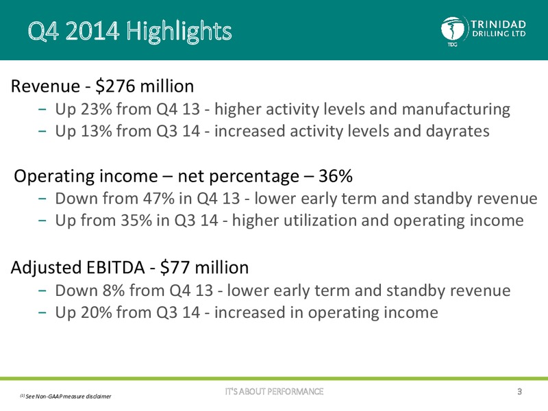 Q4 AND 20I4 OVERVIEW – Trinidad Drilling Ltd. – slide 2