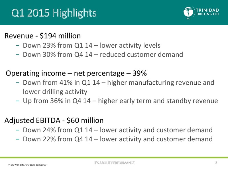 Q1 2015 EARNINGS CALL – Trinidad Drilling Ltd. – slide 2