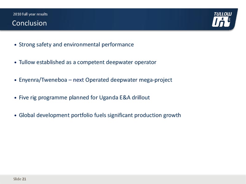 2010 EARNINGS CALL – Tullow Oil Plc – slide 20
