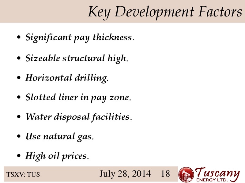 Investor Presentation – Tuscany Energy Ltd. – slide 18