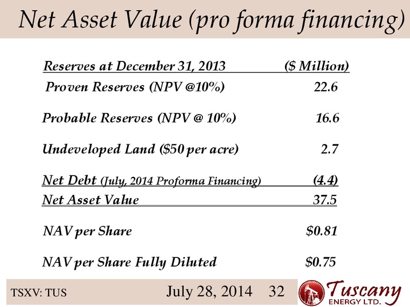 Investor Presentation – Tuscany Energy Ltd. – slide 32