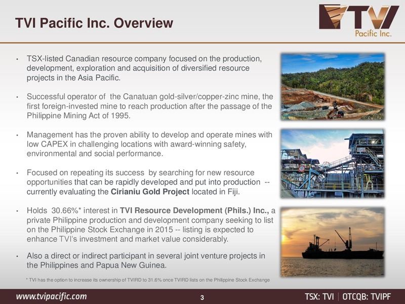June 2015 Corporate Presentation – Tvi Pacific Inc – slide 2
