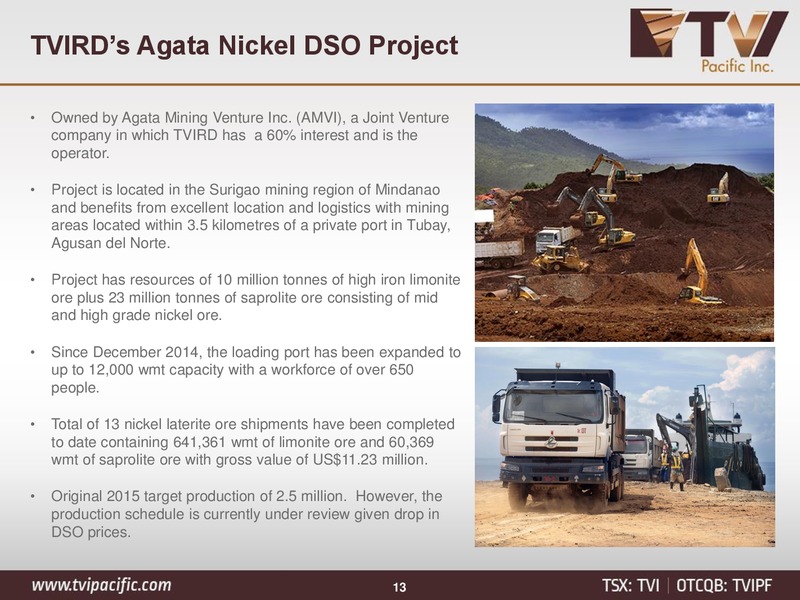 June 2015 Corporate Presentation – Tvi Pacific Inc – slide 12