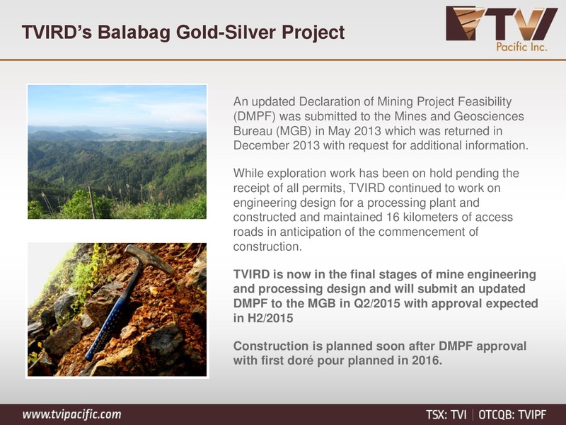 June 2015 Corporate Presentation – Tvi Pacific Inc – slide 18