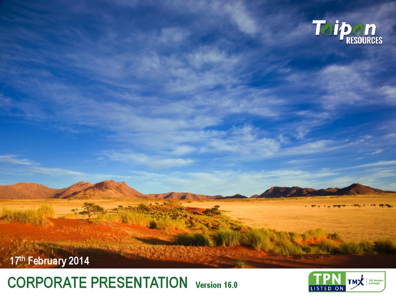 CORPORATE PRESENTATION – Taipan Resources – slide 1