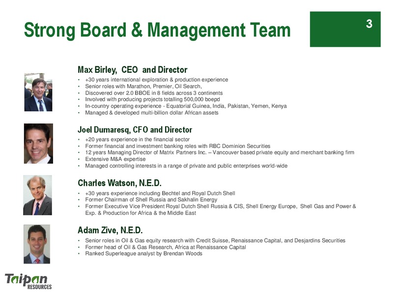 Corporate Presentation – Taipan Resources – slide 3