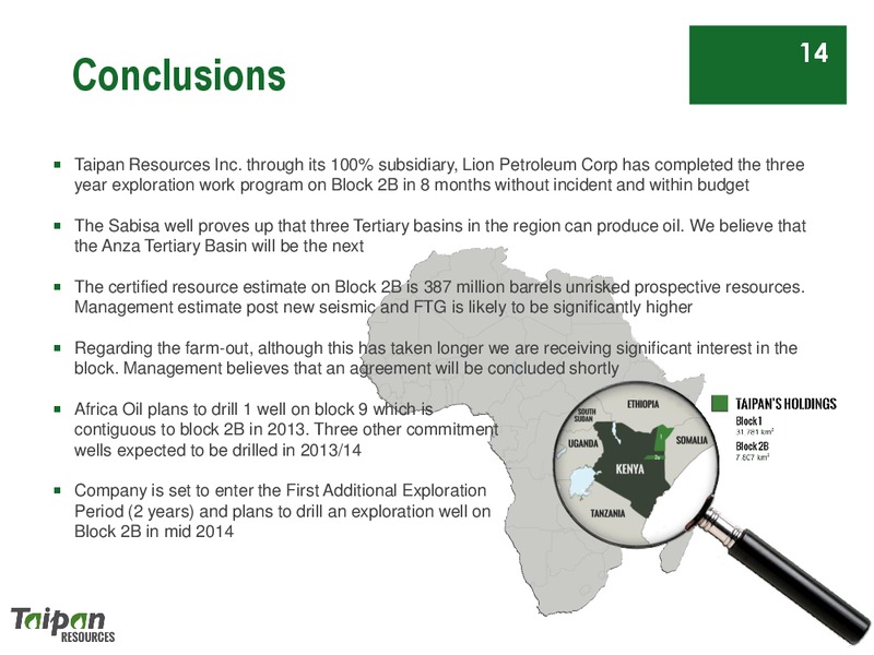 Extracts from CORPORATE PRESENTATION – Taipan Resources – slide 14
