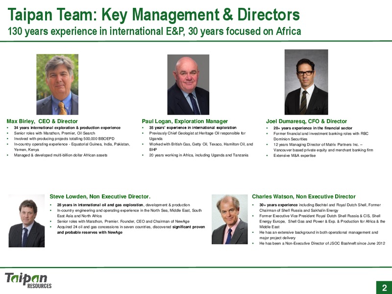 Corporate Presentation – Taipan Resources – slide 2