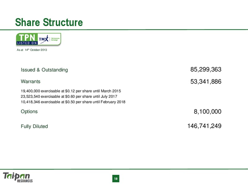 CORPORATE PRESENTATION – Taipan Resources – slide 17