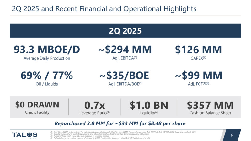 2Q 2025 Earnings Conference Call & Webcast – Talos Energy Inc – slide 5