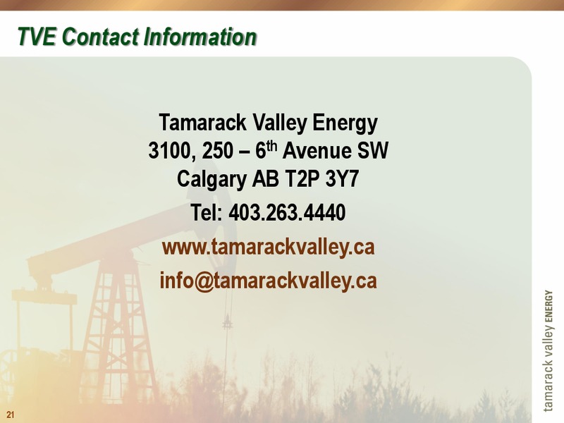June 2015 Corporate Presentation – Tamarack Valley Energy Ltd. – slide 21