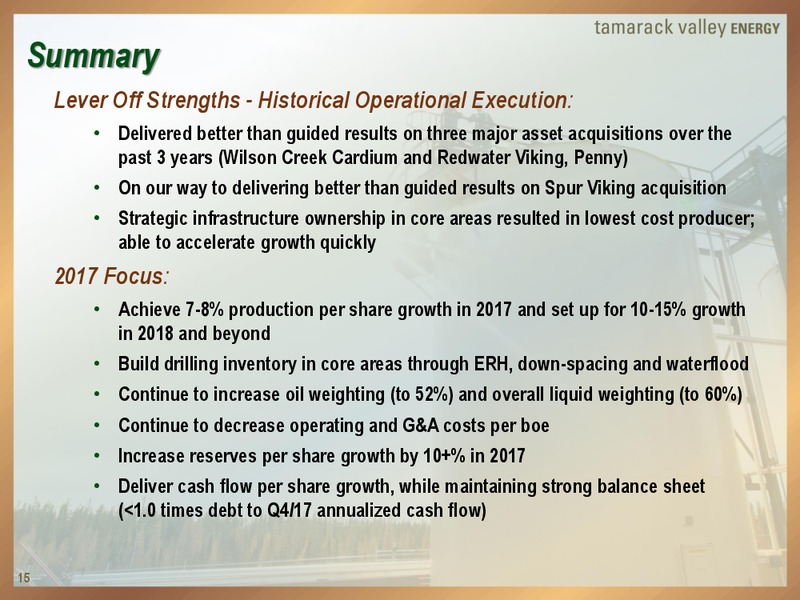 June 2017 Investor Presentation – Tamarack Valley Energy Ltd. – slide 14