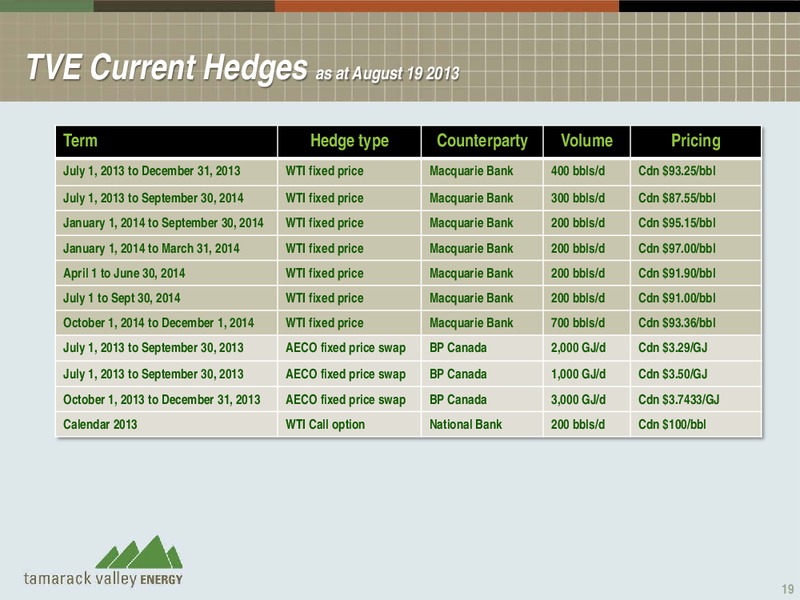 CANACCORD GENUITY GLOBAL RESOURCE CONFERENCE 2013 – Tamarack Valley Energy Ltd. – slide 19