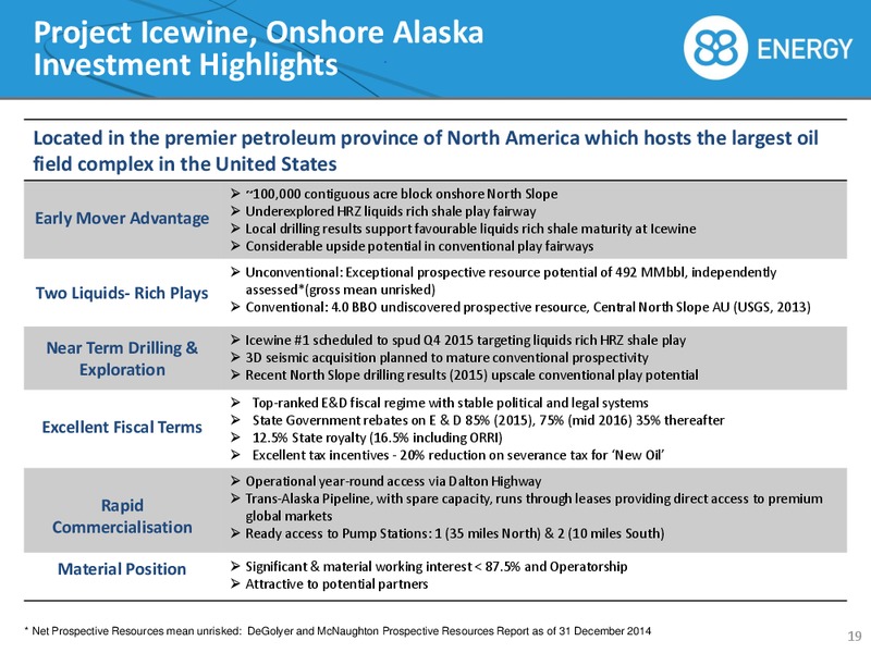 JUNE 2015 INVESTOR PRESENTATION – 88 Energy Limited – slide 19
