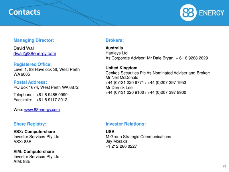 JUNE 2015 INVESTOR PRESENTATION – 88 Energy Limited – slide 21