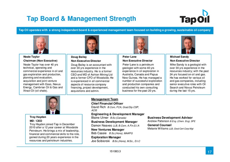 Investor Presentation Update – Tap Oil – slide 16
