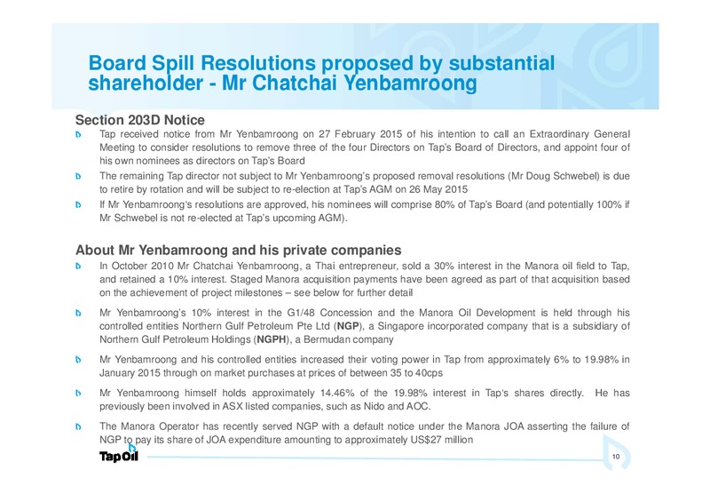 March 2015 Investor Presentation – Tap Oil – slide 9