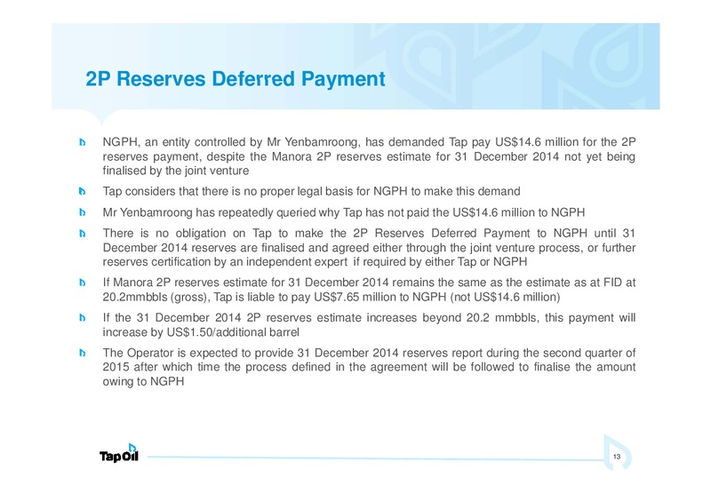 March 2015 Investor Presentation – Tap Oil – slide 12