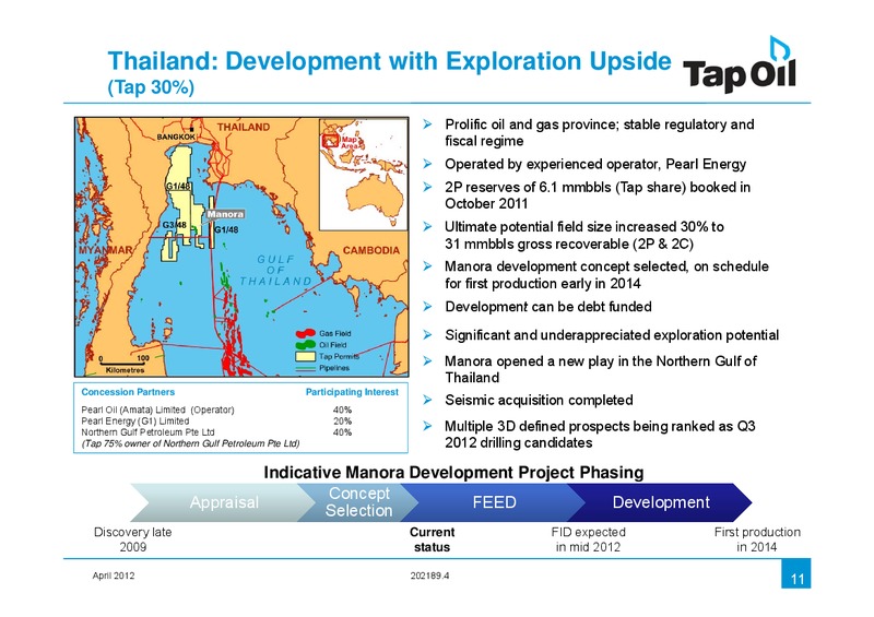 April 2012 Investor Presentation – Tap Oil – slide 10