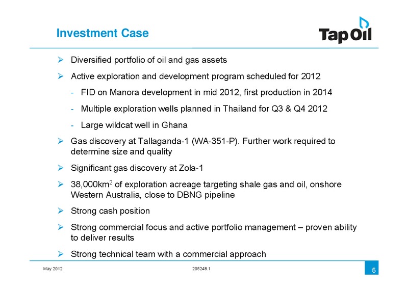 Investor Presentation – Tap Oil – slide 4
