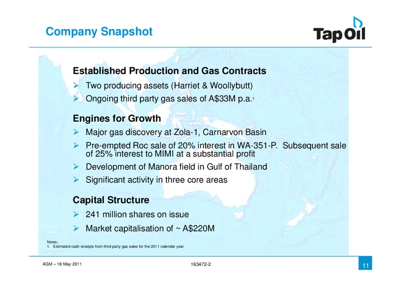 2011 AGM – Tap Oil – slide 9
