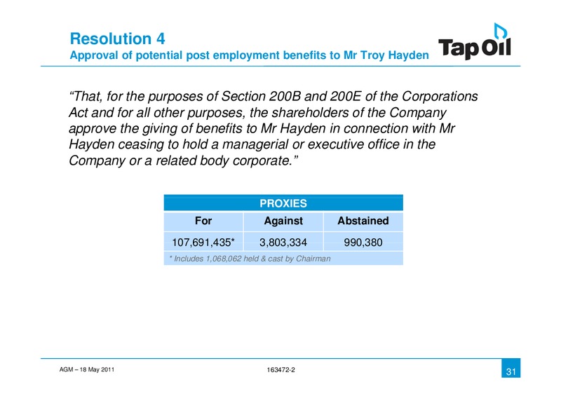 2011 AGM – Tap Oil – slide 29