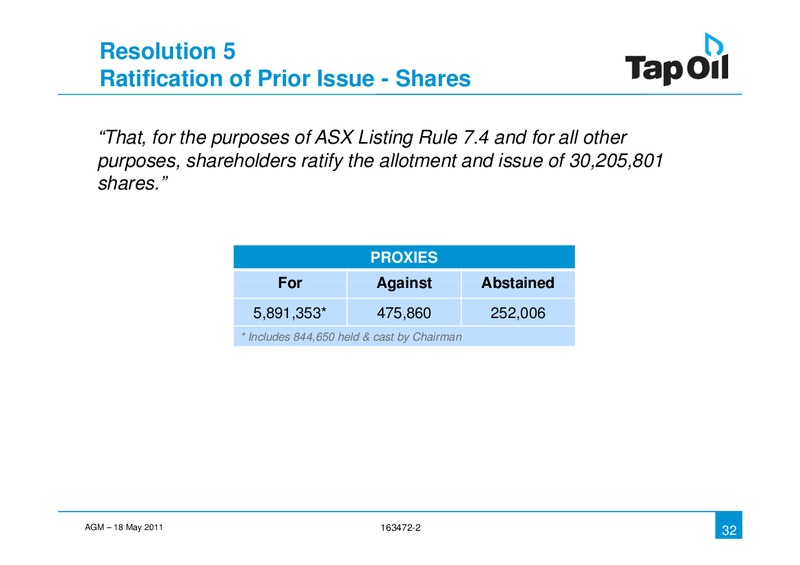 2011 AGM – Tap Oil – slide 30