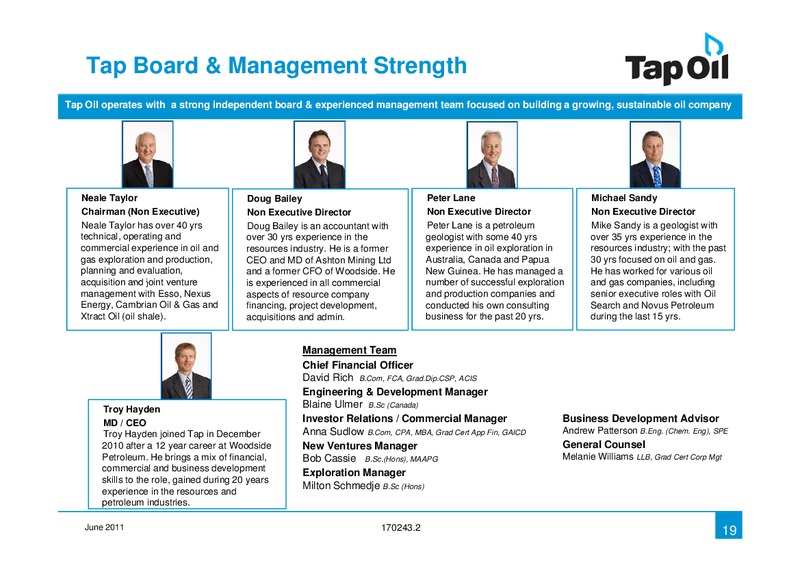 Investor Presentation – Tap Oil – slide 18