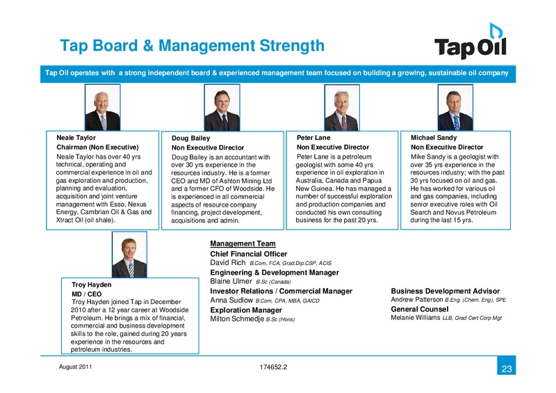 Investor Presentation – Tap Oil – slide 22